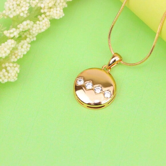 "Round Rose Gold Pendant with Zigzag White Crystal Accent Design, XPPT1255 - Picture 2 of 12